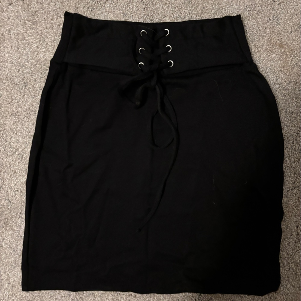 Charlotte Russe Black Lace-Up Pencil Skirt